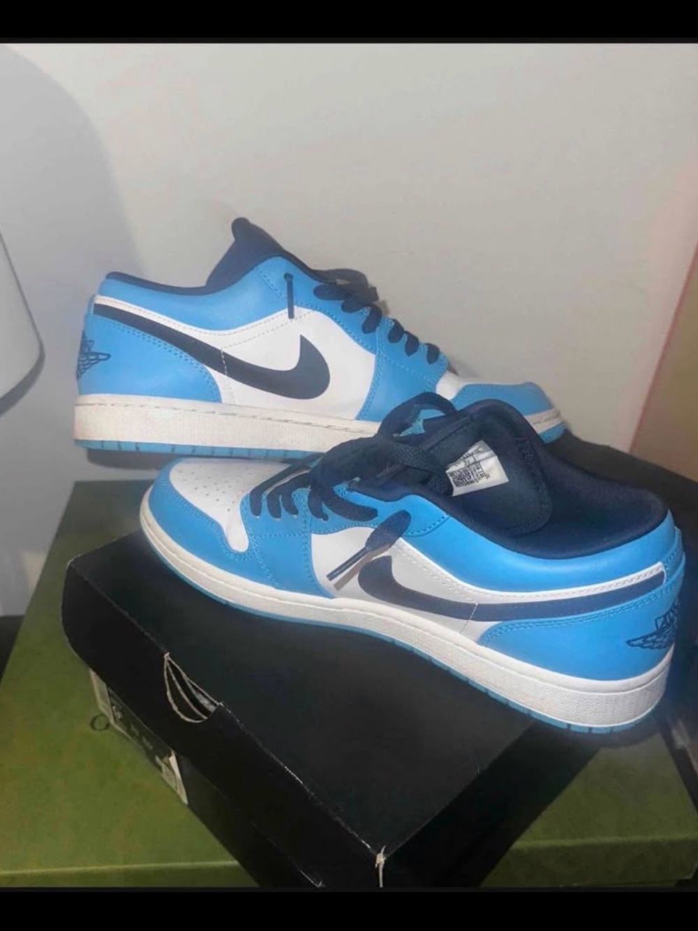 Nike Air Jordan 1 Low White and Blue with Black Swoosh